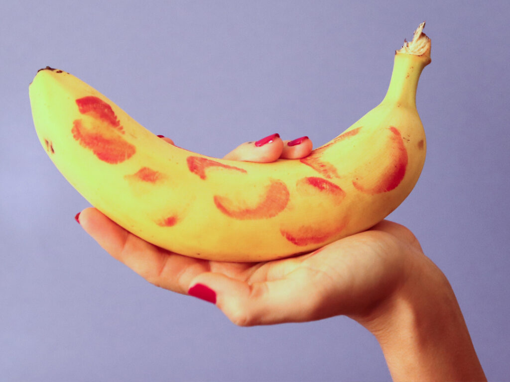 banana with lipstick kisses